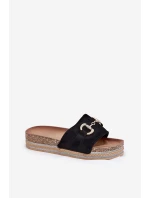 Klapki Damskie Na Platformie Ze Złotą Ozdobą I Brokatem Czarne Morisela Klapki Damskie Na Platformie Ze Złotą Ozdobą I Brokatem Czarne Morisela