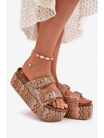 Klapki Damskie Na Masywnej Platformie Z Plecionką I Klamrami Multikolor Eradriana Klapki Damskie Na Masywnej Platformie Z Plecionką I Klamrami Multikolor Eradriana