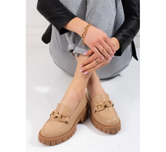 Moderné hnedé poltopánky dámske na plochom podpätku Moderné hnedé poltopánky dámske na plochom podpätku