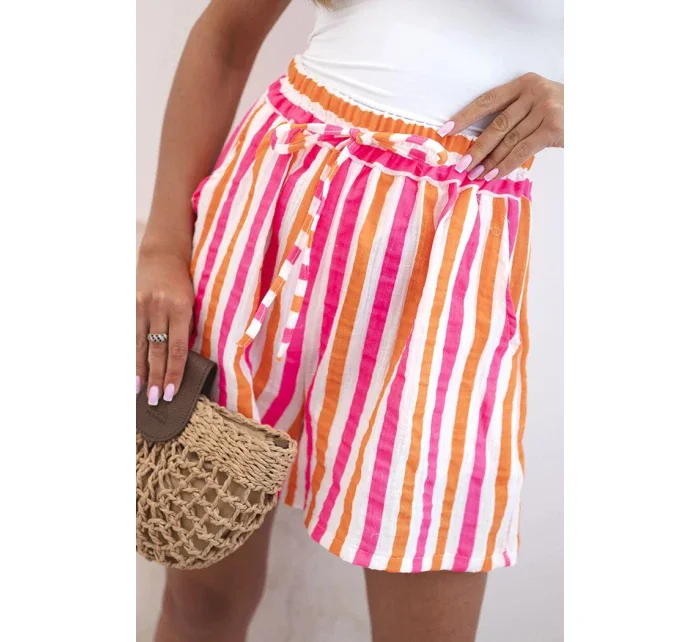 Dámské pruhované bavlněné šortky pomeranč