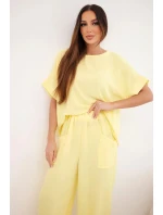 Komplet z viskózy model 22018674 + kalhoty žlutý - K-Fashion