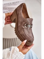 Zazoo 20175 Półbuty Damskie Na Słupku Skóra Naturalna Ciemnobeżowe