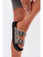 Zamszowe Klapki Damskie Z Klamrami D.Franklin DFSH405002 Zebra