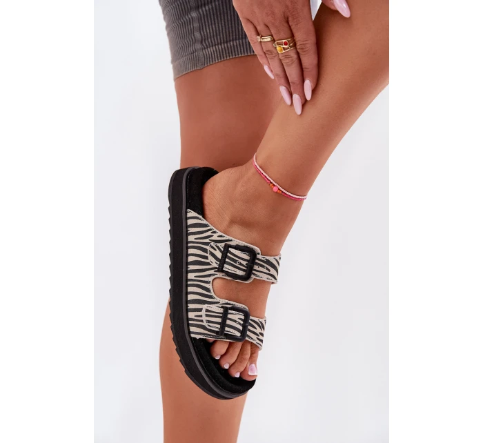 Zamszowe Klapki Damskie Z Klamrami D.Franklin DFSH405002 Zebra