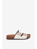 Damskie Klapki Na Korkowej Platformie Z Klamrami Białe Vesina