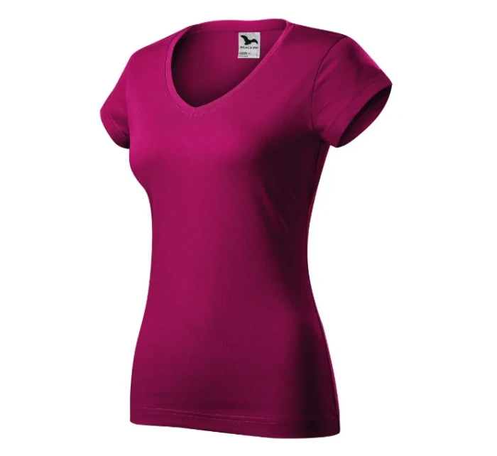 Fit V-neck tričko dámské fuchsia red