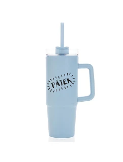 FRIDAY - svetlomodrý cestovný hrnček s priehľadným viečkom 900 ml