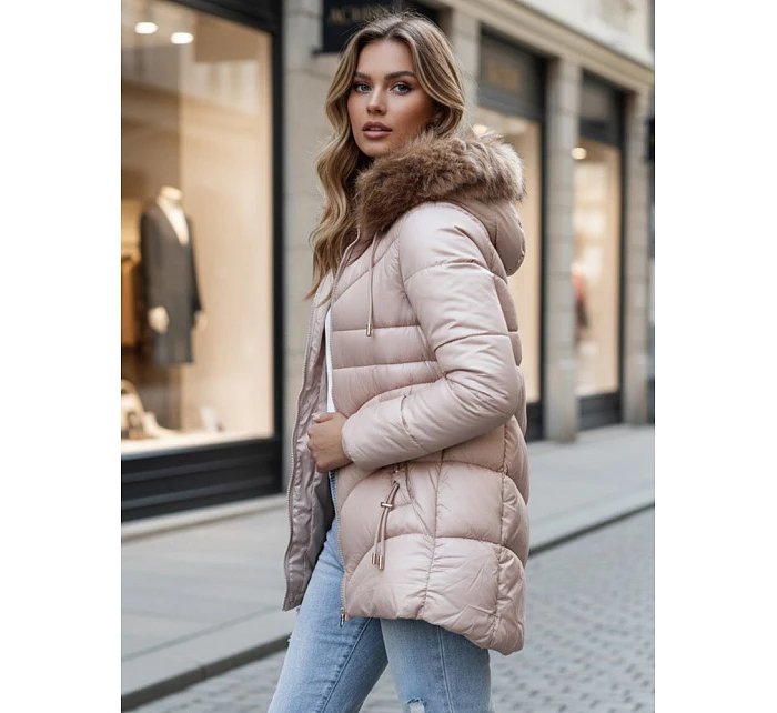 Dámska zimná bunda s kapucňou TY4441 béžová - FashionStreet