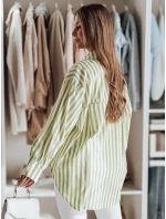 Dámske tričko nadrozmernej veľkosti s predĺženým zadným dielom SAMONE v zeleno-bielych pruhoch FashionStreet DY0460 Dámske tričko nadrozmernej veľkosti s predĺženým zadným dielom SAMONE v zeleno-bielych pruhoch FashionStreet DY0460