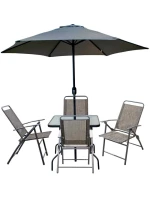 SET ZÁHRADNÉHO NÁBYTKU SYDNEY STÔL 4 STOLIČKY A SLNEČNÍK SIVÝ