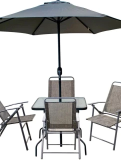 SET ZÁHRADNÉHO NÁBYTKU SYDNEY STÔL 4 STOLIČKY A SLNEČNÍK SIVÝ