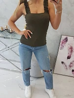 Blúzka s nariasenými ramienkami vo farbe khaki