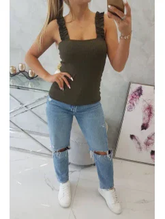 Blúzka s nariasenými ramienkami vo farbe khaki