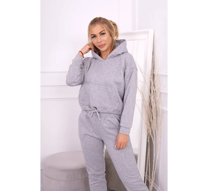Teplá súprava s mikinou so zaväzovaním vpredu šedá