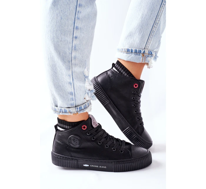 Trampki Damskie Cross Jeans Wysokie Czarne II2R4021 Trampki Damskie Cross Jeans Wysokie Czarne II2R4021