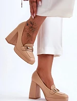 Dámske lodičky na podpätku M047 / 185452 Beige - Sweet Shoes