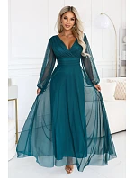 – elegantní maxi šaty s výstřihem do V – mořská zelená model 22342737 - numoco basic
