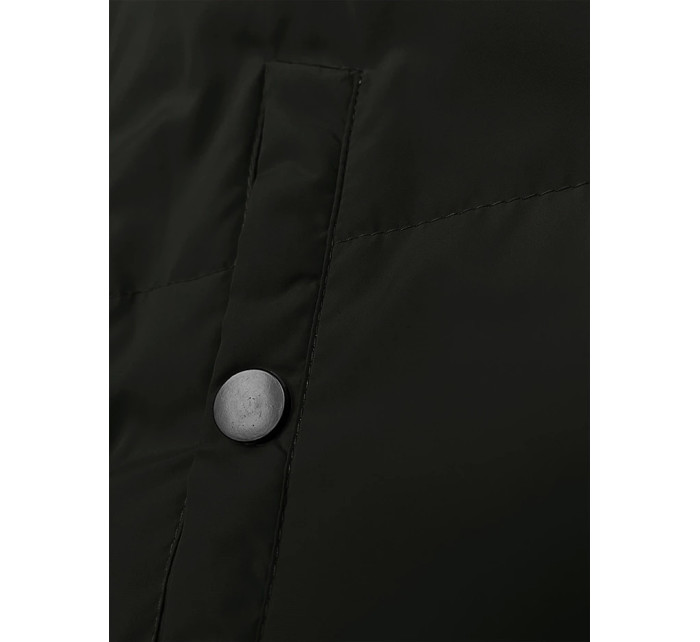 Dámska krátka vesta v army farbe so stojacím golierom a kapucňou J Style (5M3151-136)