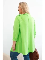 Plus veľkosť dámske bavlnené blúzka asymetrické s valcované rukávy svetlo zelená