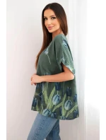 Dámská bavlněná košile s květinovým vzorem tmavé khaki