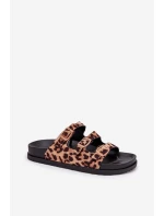 Klapki Damskie Z Paskami I Klamrami W Panterkę Brązowe Uliri Klapki Damskie Z Paskami I Klamrami W Panterkę Brązowe Uliri