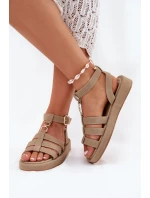Sandały Damskie Na Platformie Ze Złotym Detalem Khaki Kartia Sandały Damskie Na Platformie Ze Złotym Detalem Khaki Kartia