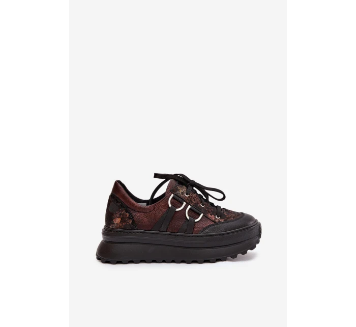 Kožené dámské tenisky na platformě model 21821683 čokoládové - Maciejka