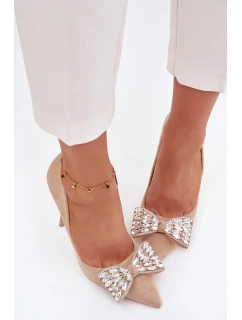 Lodičky s mašličkou a krystaly Béžové Marivine