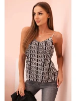 Dámsky top s ramienkami, reťazou a geometrickým vzorom béžová + čierna Dámsky top s ramienkami, reťazou a geometrickým vzorom béžová + čierna