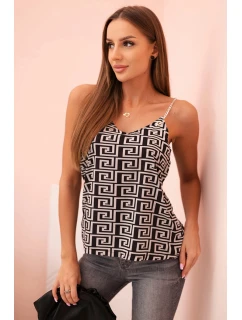 Dámsky top s ramienkami, reťazou a geometrickým vzorom béžová + čierna