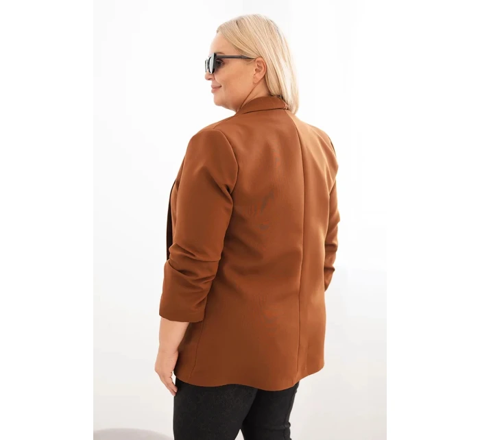 Dámská saka Plus Size bez zapínání s podšívkou model 21468642 hnědá - K-Fashion Dámská saka Plus Size bez zapínání s podšívkou model 21468642 hnědá - K-Fashion