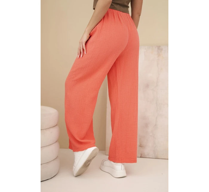 Mušelínové nohavice so širokými nohavicami malinová