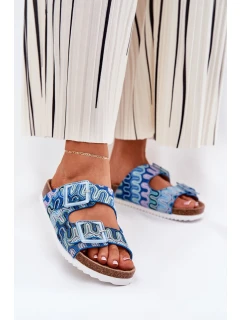 Klapki Damskie Z Klamrami I Brokatem S.Barski RB51-006 Niebieskie