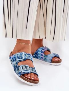 Klapki Damskie Z Klamrami I Brokatem S.Barski RB51-006 Niebieskie