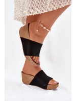 Zazoo 40311 Zamszowe Klapki Damskie Na Korkowym Koturnie Czarne