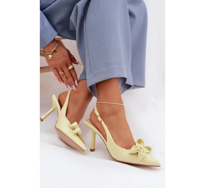 Dámské sandály na podpatku s mašlí Žluté Jonera