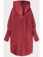 Dlhý vlnený prehoz cez oblečenie typu alpaka v malinovej farbe s kapucňou (908)