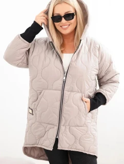 Dámske Plus veľkosť zimná bunda prešívaná s kapucňou tmavo béžová