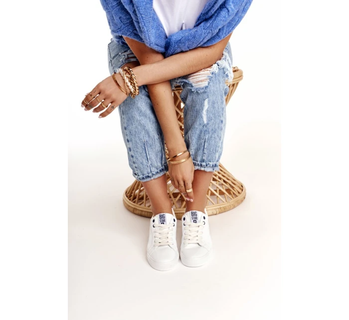 Damskie Skórzane Tenisówki BIG STAR BB274211 Biało Granatowe Damskie Skórzane Tenisówki BIG STAR BB274211 Biało Granatowe