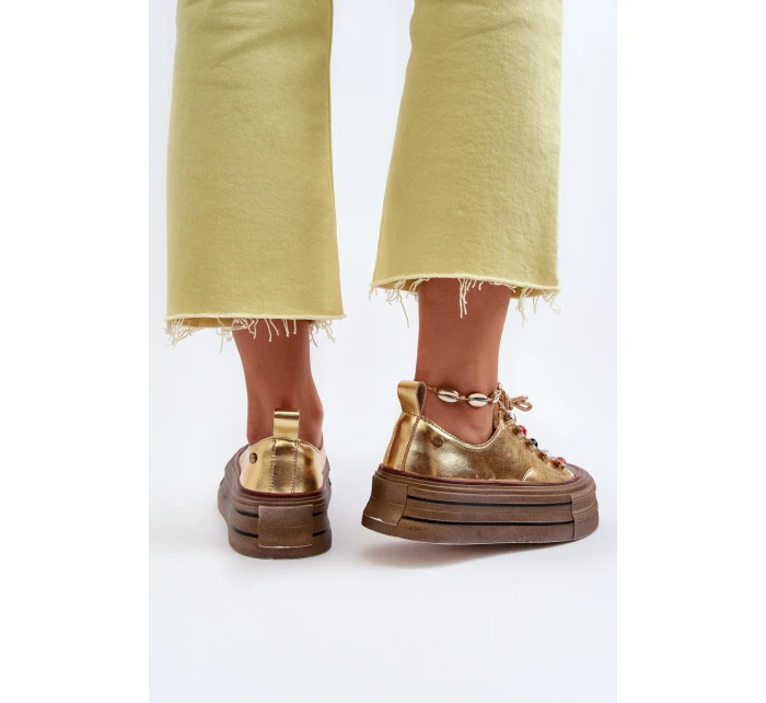 Damskie Trampki Na Platformie GOE NN2N4055 Złote Damskie Trampki Na Platformie GOE NN2N4055 Złote