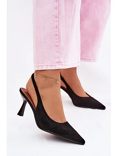 Dámské sandály na jehlovém podpatku z imitace semiše Černé model 22107100 - Boto