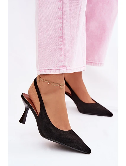 Dámské sandály na jehlovém podpatku z imitace semiše Černé model 22107100 - Boto