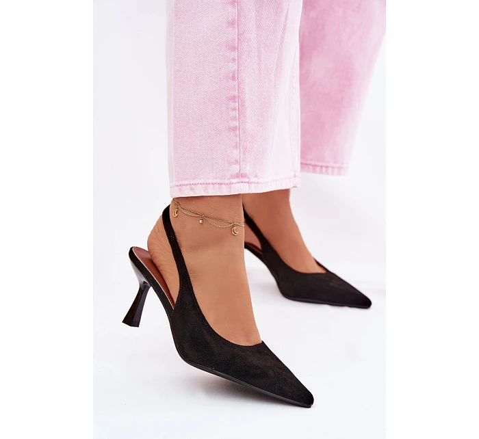 Dámské sandály na jehlovém podpatku z imitace semiše Černé model 22107100 - Boto