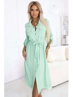 model 22176384 Midi košilka se zlatými knoflíky a vázáním světle mátová - numoco basic