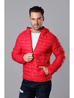 Červená pánská prošívaná bunda s kapucí model 18345089 - J.STYLE Červená pánská prošívaná bunda s kapucí model 18345089 - J.STYLE