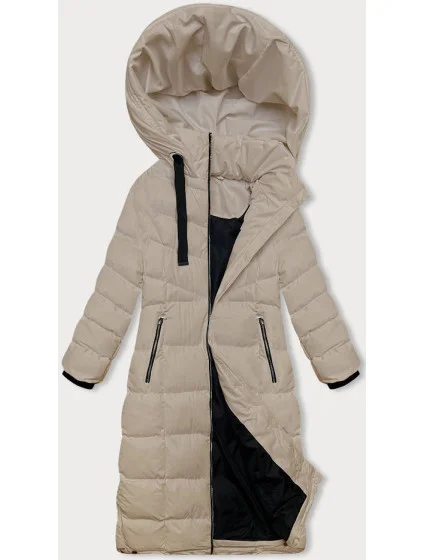 Svetlo béžová dámska dlhá zimná bunda (5M736-62)