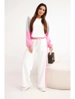 Dámska súprava s voľnou mikinou a širokými nohavicami svetlo ružová