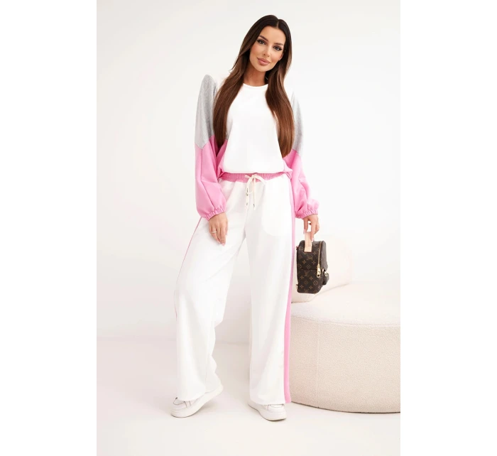 Dámska súprava s voľnou mikinou a širokými nohavicami svetlo ružová