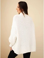 Dámský oversize svetr s příměsí model 22391390 rolákem a širokými rukávy ecru - K-Fashion