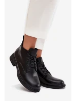 Zateplené kožené dámské boty na nízkém podpatku model 21710502 Černé - VINCEZA